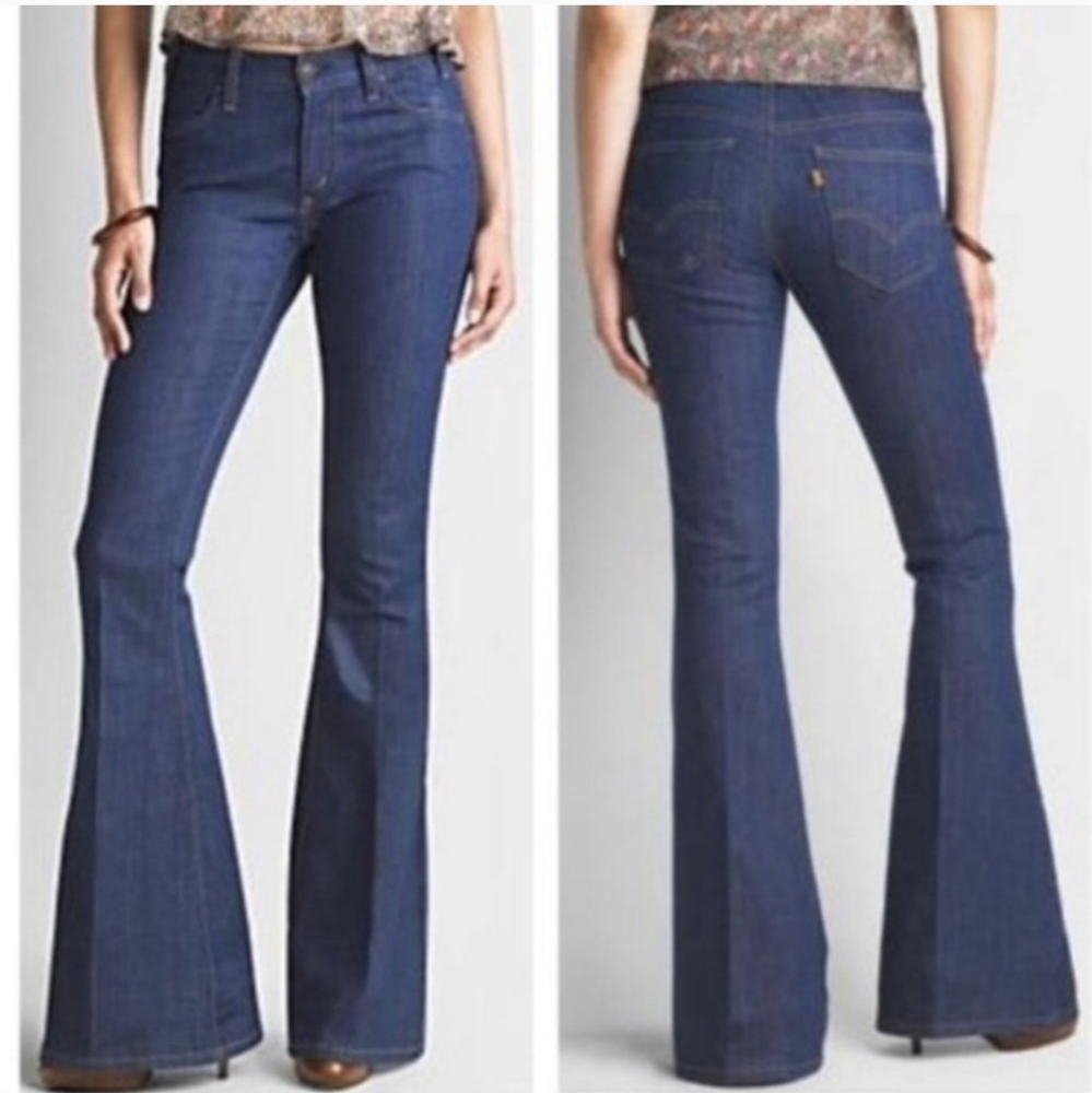 LEVI'S ORANGE TAB Bell Bottoms Dark Wash Blue Jeans Vintage Big Bell